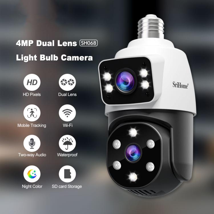 SriHome SH068 E27 4MP HD Dual Lens Light Bulb Camera Outdoor IP66 Waterproof SriHome SH068 E27 4MP HD Dual Lens Light Bulb Camera Outdoor IP66 Waterproof